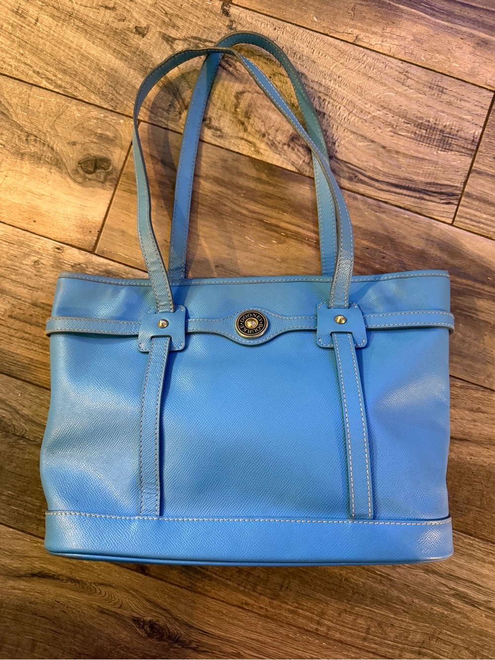 Dooney & Bourke Sky Blue Pebble Leather Logo Lock Tote